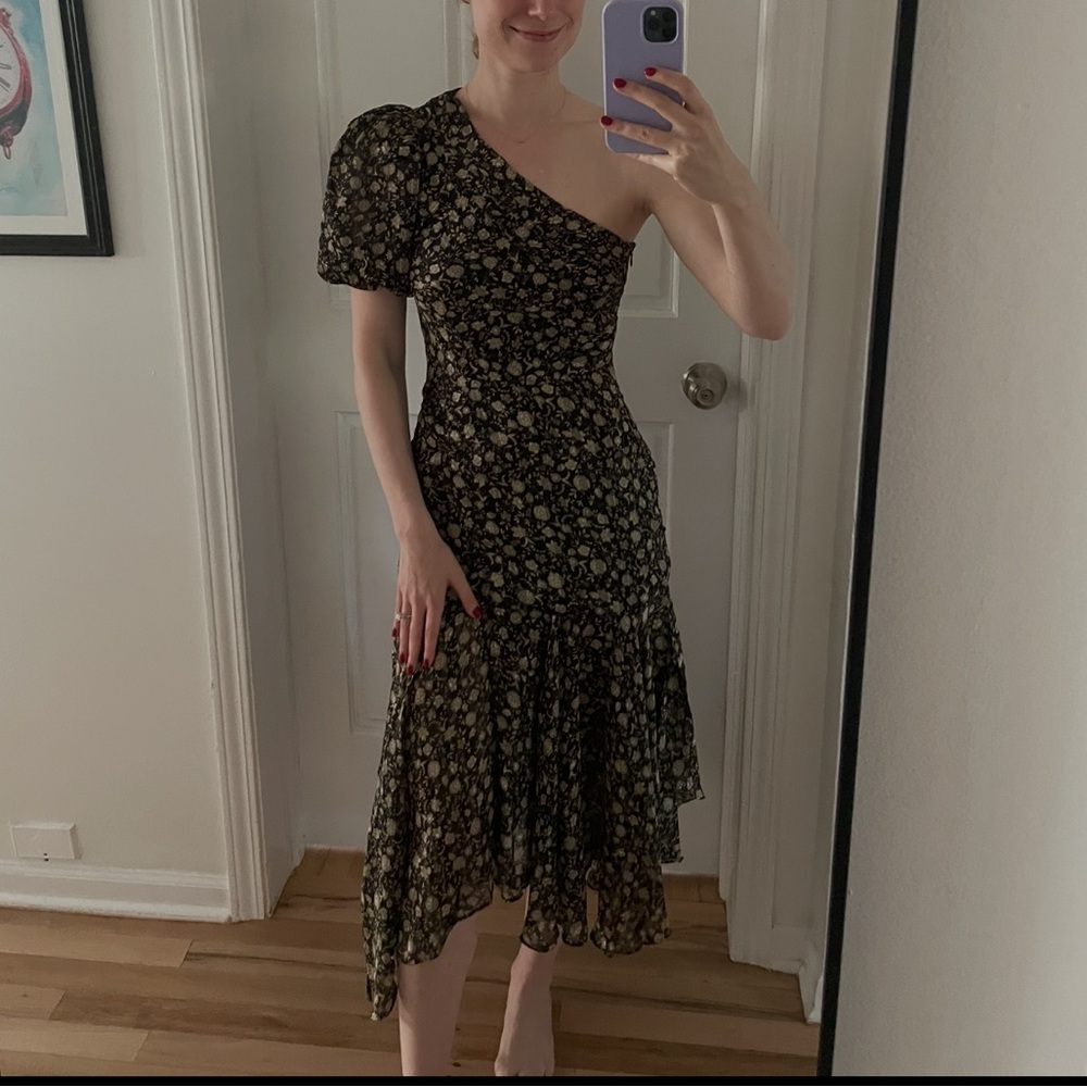 Astr Black Floral One-Shoulder Dress